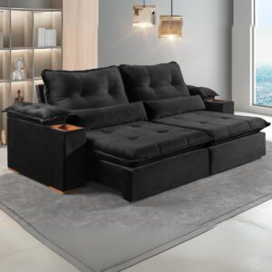 Sofá Retrátil e Reclinável Marrocos 2,50 m Veludo Preto 5040 – VICAM ESTOFADOS