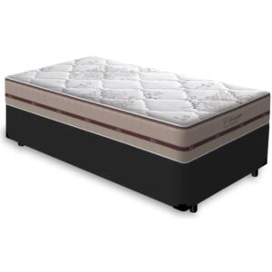 Colchão Solteiro Classic Ensacadas Bege + Base Box Simples Preto – ANJOS + BIOSTAR