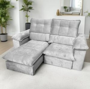Sofá Retrátil e Reclinável Suíça 2,50 m Prata – LEO DECOR