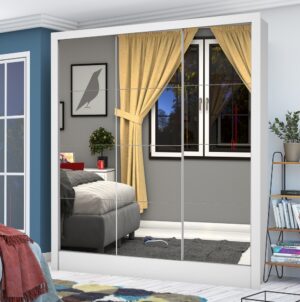 Guarda-Roupa Dubai/Santiago Premium(3 Portas espelhadas) 1,79 m Branco - CARIOCA MÓVEIS