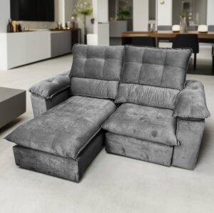 Sofá Retrátil e Reclinável Suíça 2,50 m Cinza – LEO DECOR