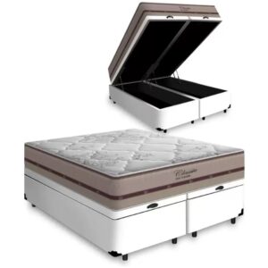 Colchão Queen Classic Ensacadas AG D70 Bege + Base Baú Biostar Branco – ANJOS + BIOSTAR