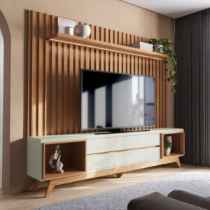 Painel + Rack até 75" Aurora TB343F Off White/Freijó - DALLA COSTA