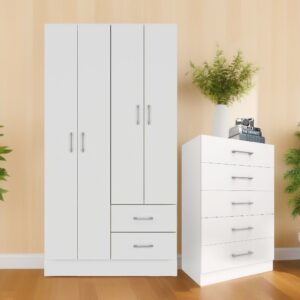 Guarda-Roupa 4 Portas Panamá 4002 + Cômoda 5 Gavetas Aruba Branco - FELLICCI
