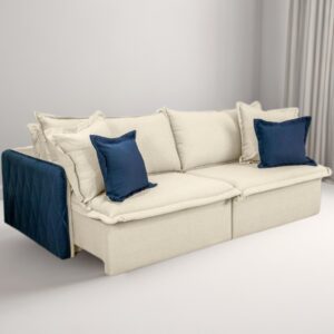 Sofá Cama Retrátil Blog 2,20 m Veludo Marfim/Azul - INNOVE ESTOFADOS