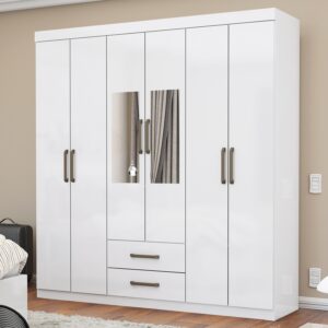 Guarda-Roupa 6 Portas(Com Espelho/Sem Pés)Áries Branco – CARIOCA MÓVEIS