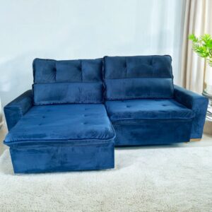 Sofá Retrátil e Reclinável Pequim 2,40 m Azul 404 - KASA COMIGO