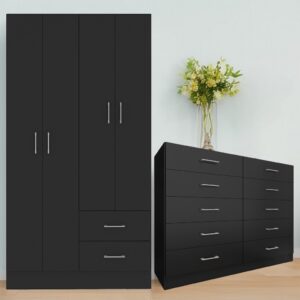 Guarda-Roupa 4 Portas Panamá 4002 + Cômoda 10 Gavetas Caribe Preto  – FELLICCI