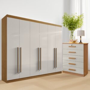 Guarda-Roupa 6 Portas Da Vinci + Cômoda Ipanema Cinamono/Off White – D’DORO MÓVEIS