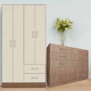 Guarda-Roupa 4 Portas Panamá 4002 Manchester/Off White + Cômoda 10 Gavetas Caribe Manchester - FELLICCI