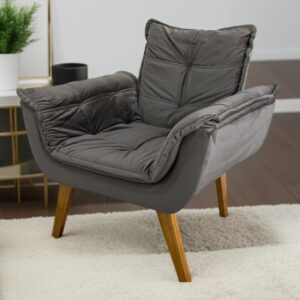 Poltrona Fixa Canadá Veludo Cinza – JP ESTOFADOS