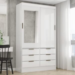 Guarda-Roupa 2 Portas Sevilha Plus(Com espelho) 1,10 m Branco - CARIOCA MÓVEIS