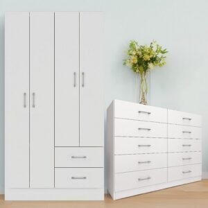 Guarda-Roupa 4 Portas Panamá 4002 + Cômoda 10 Gavetas Caribe Branco – FELLICCI