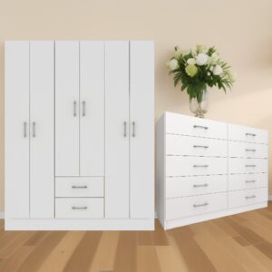 Guarda-Roupa 6 Portas Jamaica 6002 + Cômoda 10 Gavetas Caribe Branco – FELLICCI