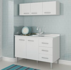 Armário Aéreo 3 portas Ipanema + Balcão(Sem Tampo)para Pia Copacabana Branco - FELLICCI