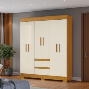 Guarda-Roupa 6 Portas Maya 1,491 m Cinamono/Off White - ACP MÓVEIS