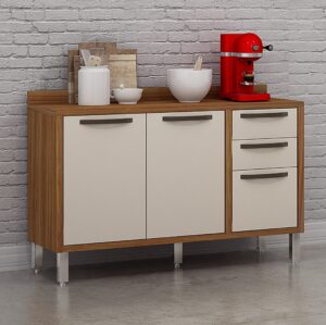 Balcão 2 Portas 3 Gavetas Letícia Carvalho/Off White - CHF