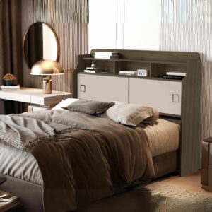 Cabeceira Casal Jéssica Castanho Wood/Off White/Castanho Wood- MADEC/VJ MÓVEIS