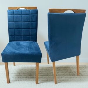 Kit 2 Cadeiras Roma Mel/Veludo Azul – WM DECOR