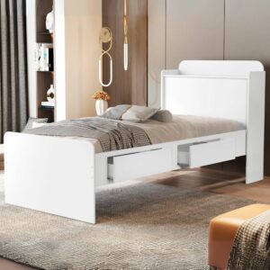 Cama Solteiro Baú Tamires Branco - MADEC/VJ MÓVEIS