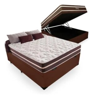 Colchão Casal Classic Superlastic D26 Marrom + Base Baú Biostar Marrom - ANJOS + BIOSTAR