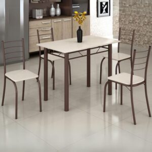 Mesa 4 Cadeiras Rio 100x60 (Base 2") Marrom/Off White - TEIXEIRA