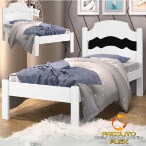 Cama Solteiro Íris Branco/Preto/Branco – MADEC/VJ MÓVEIS