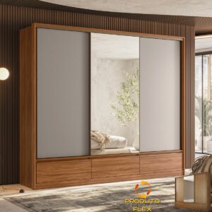 Guarda-Roupa 3 Portas Lounge 2,67 m Nogueira Touch/Nude Prime TX - DEMÓBILE