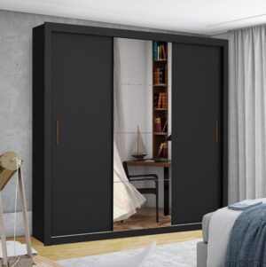 Guarda-Roupa Veneza/Clara/Berlim Plus (1 Porta espelhada) 1,855 m Preto – CARIOCA MÓVEIS