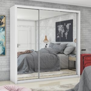 Guarda-Roupa Veneza/Clara/Berlim Premium(3 Portas espelhadas) 1,855 m Branco - CARIOCA MÓVEIS