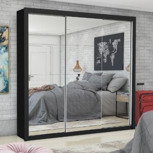 Guarda-Roupa Veneza/Clara/Berlim Premium (3 Portas espelhadas) 1,855 m Preto – CARIOCA MÓVEIS