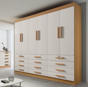 Guarda-Roupa 6 Portas Mônaco 2,40 m Cinamono/Off White – D’DORO MÓVEIS