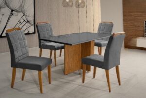 Mesa Los Angeles Cinamono/Grafite 80×120 cm com 4 Cadeiras Las Vegas Grafite – MINASPLAC