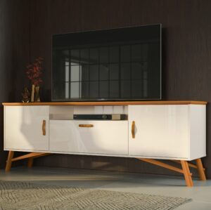 Rack até 75" Felix Off White/Cedro Natural - EDN MÓVEIS