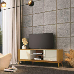 Rack até 60" Legacy 1.6 Off White/Cedro Natural - EDN MÓVEIS