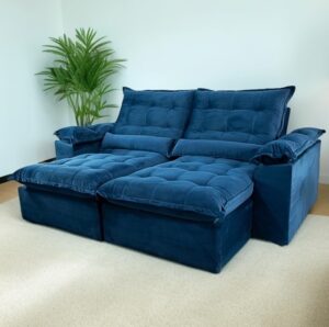 Sofá Retrátil e Reclinável Emanuelly 200 Azul - IMPÉRIO ESTOFADOS