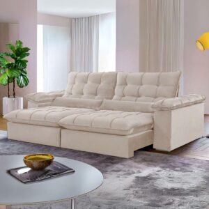 Sofá Retrátil e Reclinável Malibu 2,50 m Bege - VIVAZ ESTOFADOS