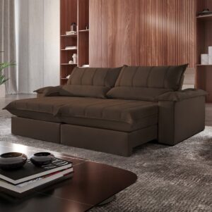 Sofá Retrátil e Reclinável Porto Bello Veludo Jolie Marrom 11 - MONTANO ESTOFADOS