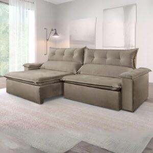Sofá Retrátil e Reclinável 2,50 m S-102 Veludo Capuccino 1192 - SUPREMA ESTOFADOS