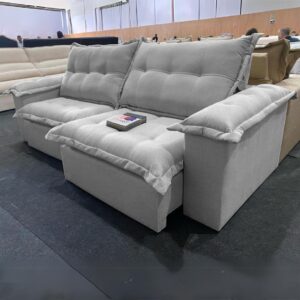 Sofá Retrátil e Reclinável Vancouver 2,90 m Linho Cinza 3125 - UNIART ESTOFADOS