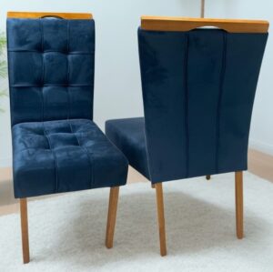 Kit 2 Cadeiras Sophia/Capri Mel/Veludo Azul – WM DECOR