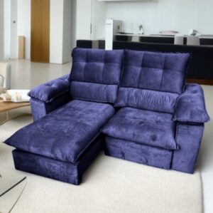 Sofá Retrátil e Reclinável Suíça 2,10 m Azul - LEO DECOR