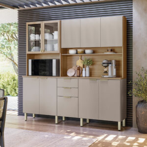 Kit Cozinha Amora 1,98 m Nogueira Touch/Nude Prime - DEMÓBILE