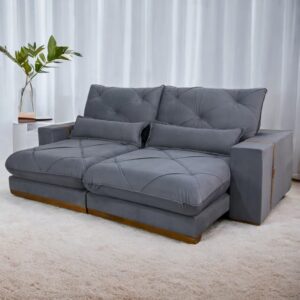 Sofá Retrátil e Reclinável Luanda/Isabella/Barcelona 2,50 m Veludo Grafite – TREVO ESTOFADOS