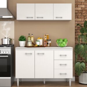 Armário Aéreo 3 portas Ipanema + Balcão(Tampo Comum)Copacabana Branco - FELLICCI