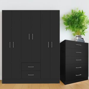 Guarda-Roupa 6 Portas Jamaica 6002 + Cômoda 5 Gavetas Aruba Preto - FELLICCI