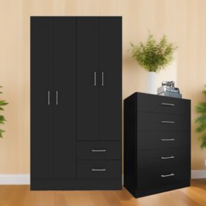 Guarda-Roupa 4 Portas Panamá 4002 + Cômoda 5 Gavetas Aruba Preto - FELLICCI