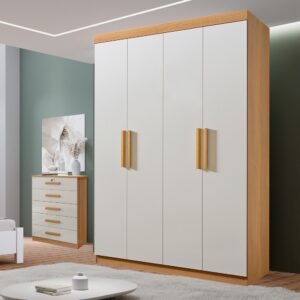 Guarda-Roupa 4 Portas Colibri + Cômoda Ipanema Cinamono/Off White - D'DORO MÓVEIS