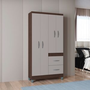Guarda-Roupa 4 Portas Milão 0,91 m Chocolate/Off White - POQUEMA