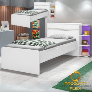 Cama Solteiro Baú Jade Branco/Lilás/Branco - J&A MÓVEIS